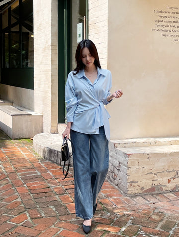 Demore Wrap Collar Shirt Blouse